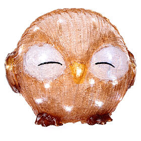 Battery operated acrylic owl with its eyes closed, 30 cold white LED lights, 8 in, IN/OUTDOOR