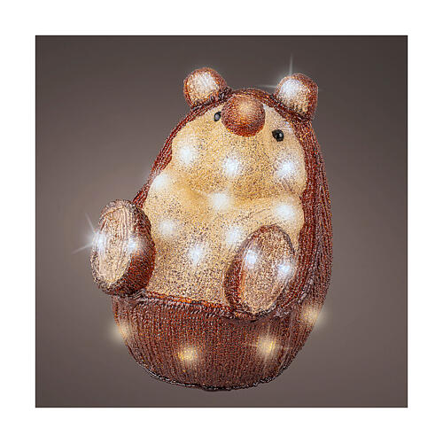 Acrylic hedgehog, 30 white cold LED lights, battery operated, 10 in, IN/OUTDOOR 1