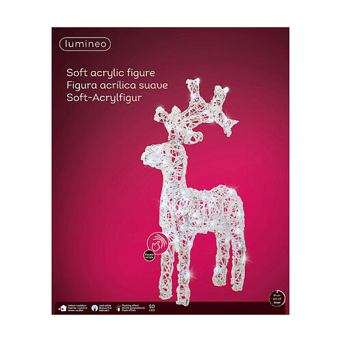 Standing reindeer, 50 flickering cold white LED lights with timer, 25 in, IN/OUTDOOR 5