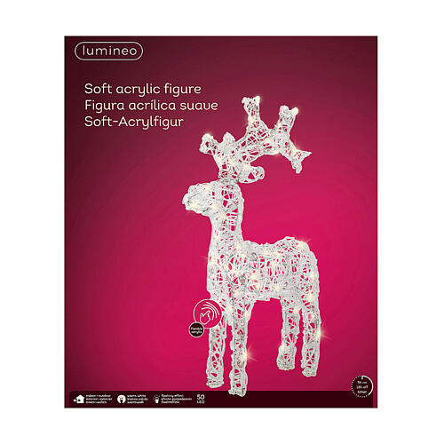 Renne du Père Noël 50 LEDs blanc chaud clignotant 65 cm acrylique souple minuteur int/ext 5