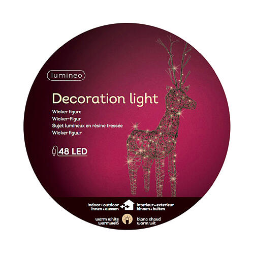 Christmas reindeer, 72 warm white LED lights and wicker, 40 in, IN/OUTDOOR 6