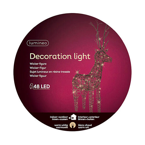 Ciervo navideño luminoso mimbre 72 LED blanco cálido int ext 105 cm 6