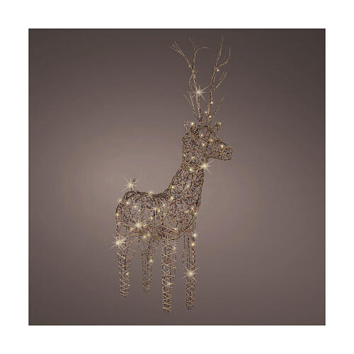 Cervo natalizio luminoso vimini 72 LED bianco caldo int est 105 cm 1