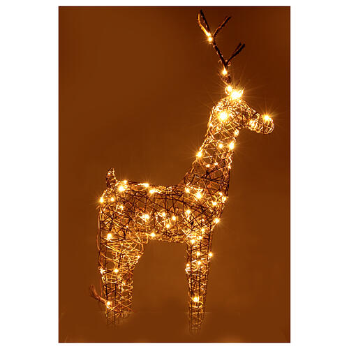 Cervo natalizio luminoso vimini 72 LED bianco caldo int est 105 cm 4