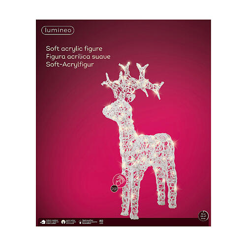 Luminous reindeer, 80 warm white LED lights with timer, flexible acrylic, 35 in, IN/OUTDOOR 6