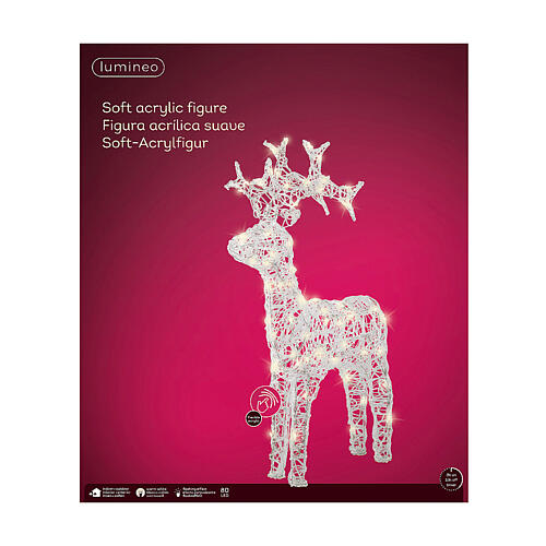 LED reindeer 80 lights warm white soft acrylic transparent 90 cm indoor outdoor timer 6