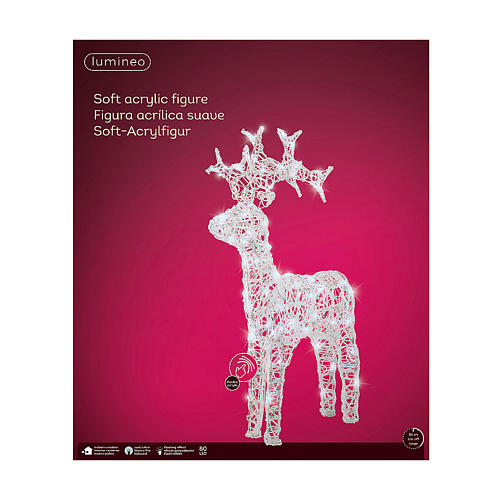 Luminous reindeer, 80 flashing cold white LED lights with timer, flexible acrylic, 35 in, IN/OUTDOOR 6