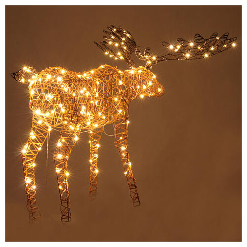 Alce luminoso navideño 160 microLED blanco cálido mimbre sintético 110 cm int ext temporizador 4