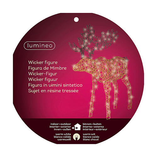 Alce luminoso navideño 160 microLED blanco cálido mimbre sintético 110 cm int ext temporizador 4