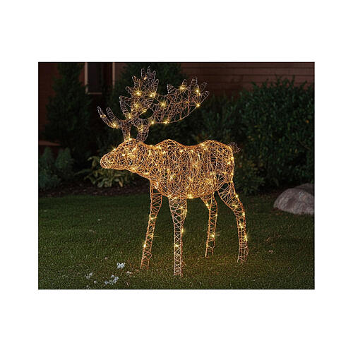 Alce luminoso natalizio 160 microLED bianco caldo vimini sintetico 110 cm int est timer 2