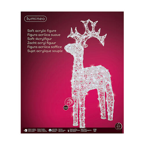 Santa Claus' reindeer, 120 flashing cold white LED lights, acrylic, 50 in, IN/OUTDOOR 10