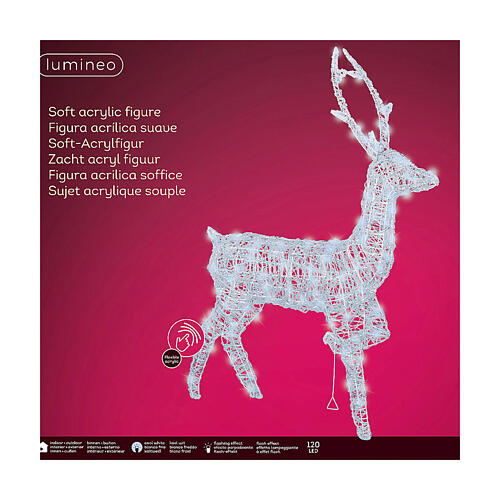 Reindeer with front leg raised, 120 flashing cold white LED lights, acrylic, 50 in, IN/OUTDOOR 6