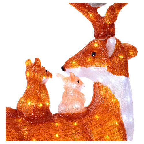 Rentier mit kleinem Hasen, Fuchs und einem Vögelchen, Lichtfigur, 180 kaltweiße LEDs, aus Acryl, 100 cm, für Innen- und Außenbereich 5