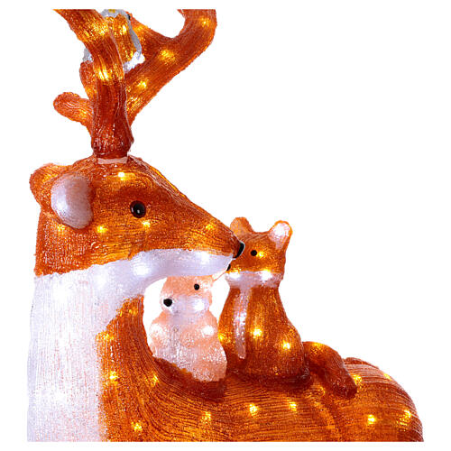 Luminous reindeer with small animals, 180 cold white LED lights with timer, acrylic, 40 in, IN/OUTDOOR 3