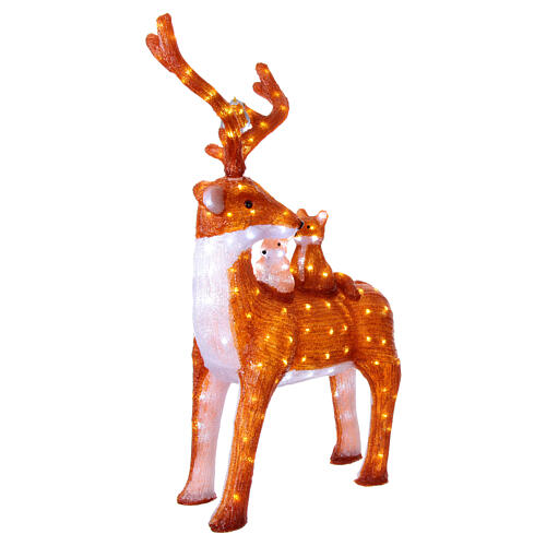 Luminous reindeer with small animals, 180 cold white LED lights with timer, acrylic, 40 in, IN/OUTDOOR 4