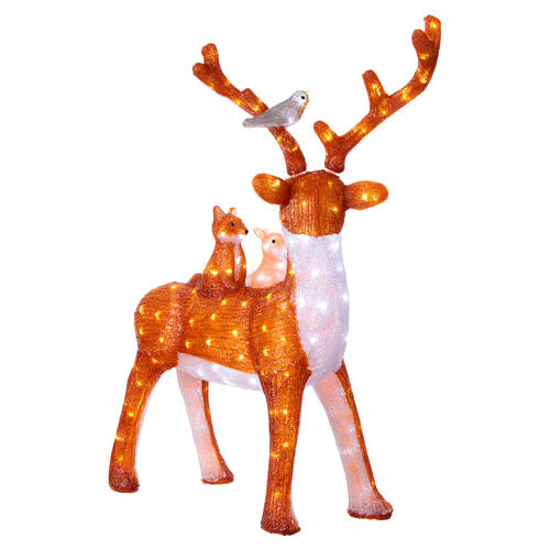 Luminous reindeer with small animals, 180 cold white LED lights with timer, acrylic, 40 in, IN/OUTDOOR 6