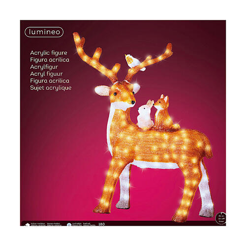 Luminous reindeer with small animals, 180 cold white LED lights with timer, acrylic, 40 in, IN/OUTDOOR 7