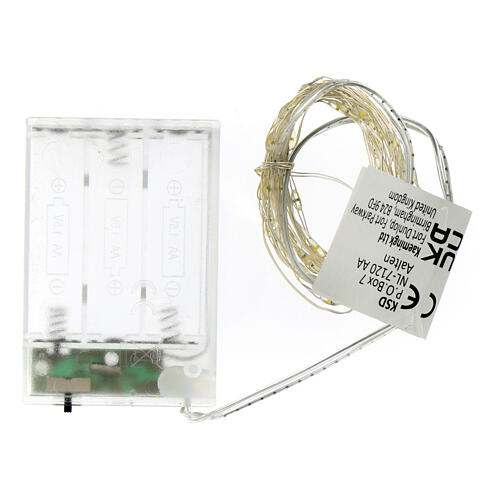 Christmas Lights 100 microLEDs warm white bare silver wire indoors 4.95m timer 9