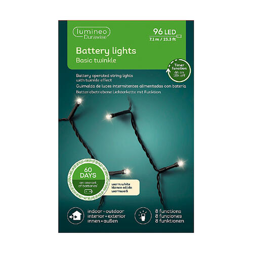 Lichterkette, 96 LEDs, warmweiß, mit Blink-Effekt, 7,1 m, Batteriebetrieb, 8 Lichtfunktionen, Timer, für den Innen- und Außenbereich 5