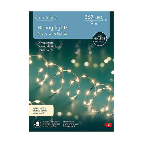 Catena luminosa luce fissa 9m filo nudo argentato bianco caldo 567 micro LED int est 4