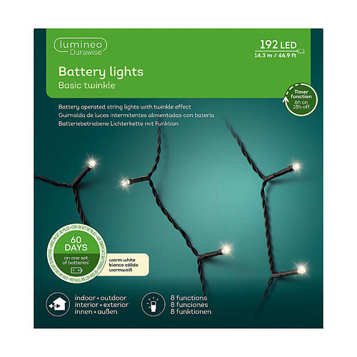 Luzes de Natal intermitentes basic twinkle 14,3 m 192 LED branco quente de pilhas 8 jogos int/ext 5