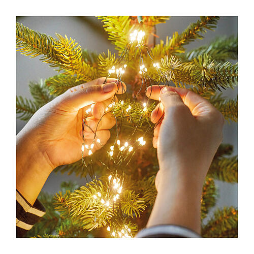 Cascata luminosa 408 micro LED branco quente fio prateado para árvore de Natal de 180 cm int/ext 3