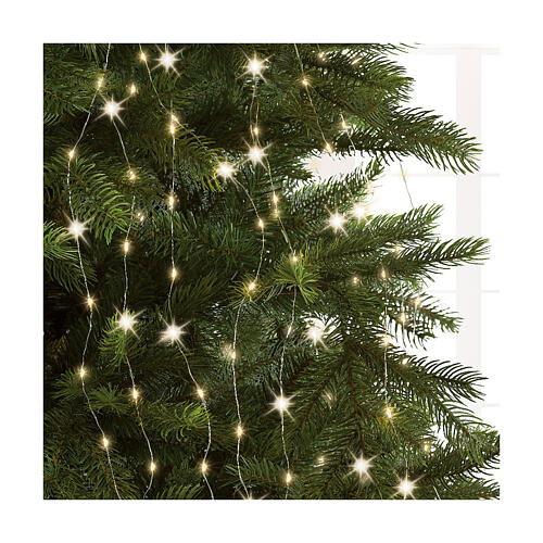 Cascata luminosa 408 micro LED branco quente fio prateado para árvore de Natal de 180 cm int/ext 5