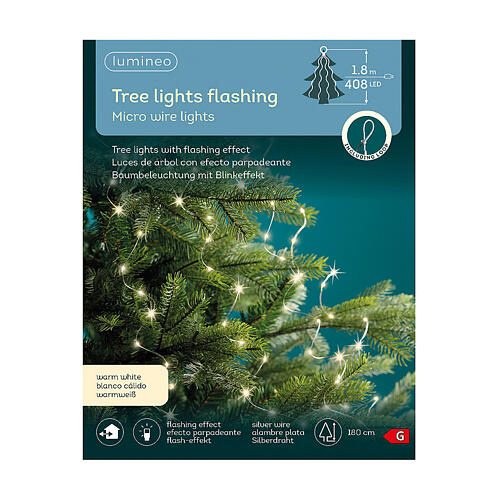 Cascata luminosa 408 micro LED branco quente fio prateado para árvore de Natal de 180 cm int/ext 7