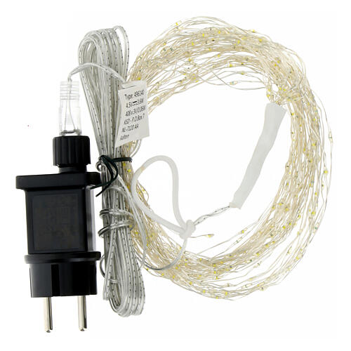 Cascata luminosa 408 micro LED branco quente fio prateado para árvore de Natal de 180 cm int/ext 8