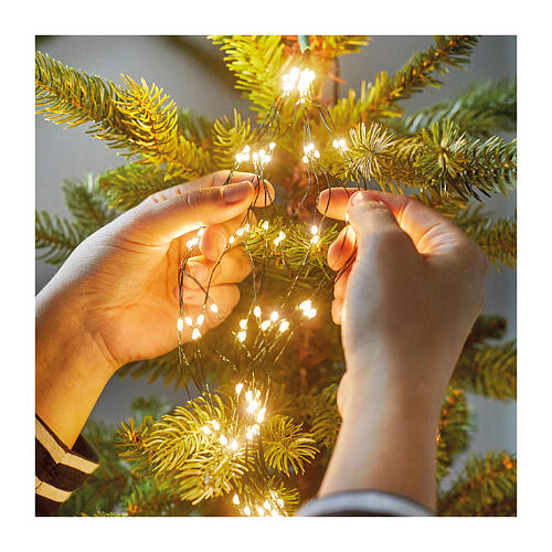 Cascata luminosa 408 micro LED branco quente fio dourado para árvore de Natal de 180 cm int/ext 3