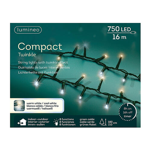 Luzes de Natal compact twinkle 16 m 750 luzes LED branco frio e quente 8 jogos para árvore de 180-210 cm int/ext 6