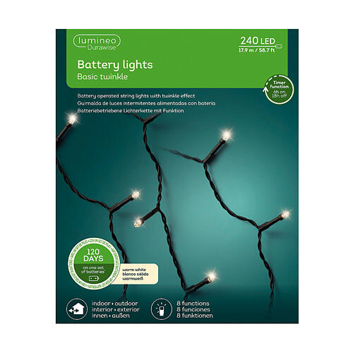 Luzes de Natal intermitentes basic twinkle 240 LED branco quente de pilhas 17,9 m 8 jogos int/ext 5