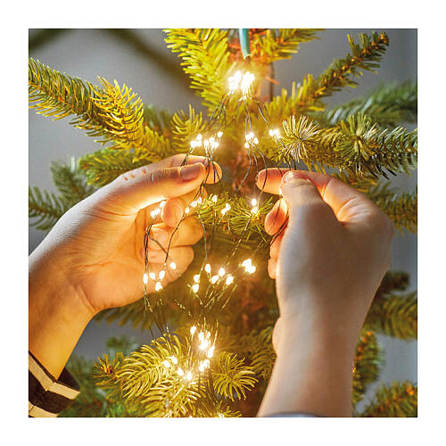 Cascata luminosa 672 micro LED branco quente intermitentes fio prateado para árvore de Natal de 210 cm int/ext 3