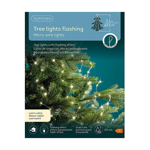 Cascata luminosa 672 micro LED branco quente intermitentes fio prateado para árvore de Natal de 210 cm int/ext 8