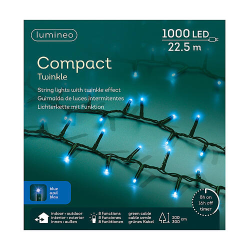 Guirlande lumineuse compact twinkle 22,5m 1000 LEDs bleus 8 fonctions pour sapin 200-300 cm int/ext 3