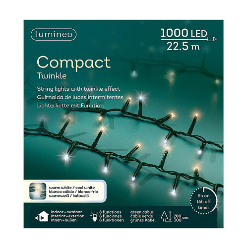 Compact twinkle lights with 1000 warm and cold white LEDs of 22.5m, 8 light plays, for a 200-300 cm Christmas tree, in/outdoor 4