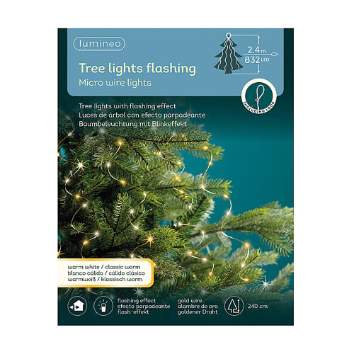 Waterfall string fairy lights for a 240 cm Christmas tree, 832 warm white microLED, 2.4 m golden wire, IN/OUTDOOR 6