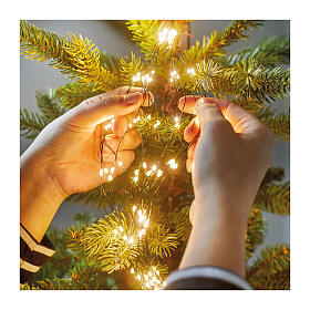 Cascata luminosa 832 micro LED branco quente fio dourado para árvore de Natal de 240 cm int/ext