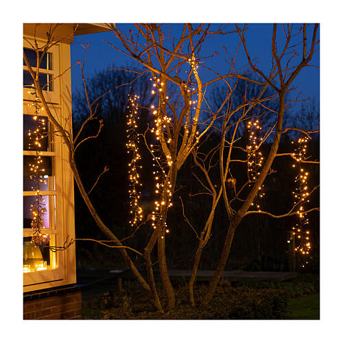 Cascata luci natalizie cluster twinkle 480 LED bianco caldo 8 giochi luce 6 catene luminose 2m int est 3