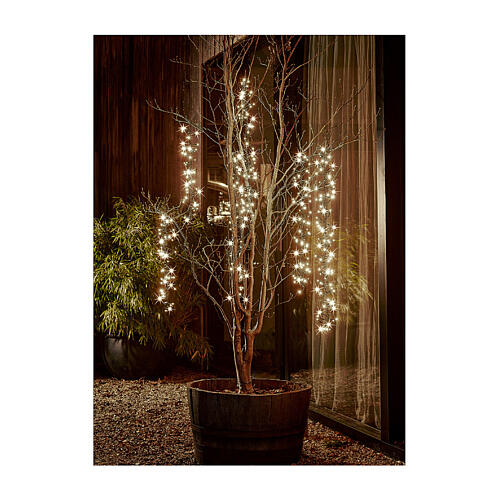 Cascata luci natalizie cluster twinkle 480 LED bianco caldo 8 giochi luce 6 catene luminose 2m int est 4