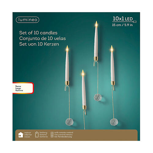 Set 10 bougies LED effet flamme à piles avec décoration et télécommande pour sapin de Noël int 4