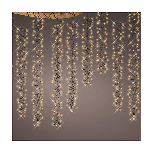 Cluster twinkle curtain of 1080 white LED Christmas lights, 8 light plays, 18 light chains, 2 m long, in/outdoor 1