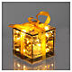 Christmas gift illuminated by 8 warm white LEDs, golden glass, 3x3x3 in, indoor s1