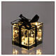 Christmas gift illuminated by 8 cold white LEDs, smoked black glass, 3x3x3 in, indoor s1
