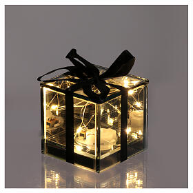 Paquet cadeau lumineux noir fumé 8 LEDs blanc froid lumière fixe 7x7x7 cm pour intérieur
