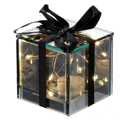 Paquet cadeau lumineux noir fumé 8 LEDs blanc froid lumière fixe 7x7x7 cm pour intérieur 2