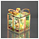 Christmas gift illuminated by 6 LEDs, opalescent glass, Crystal design, 3x3x3 in, indoor s1