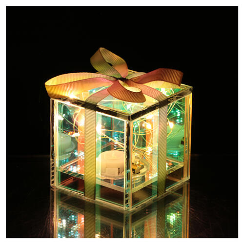 Opal glass LED gift box 7x7x7 cm crystal design 6 LED internal only 3