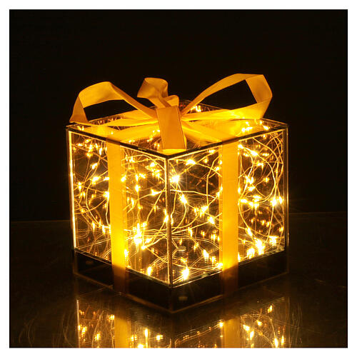 Christmas gift, 25 warm white LED drops, golden glass, 6x6x6 in, indoor 3