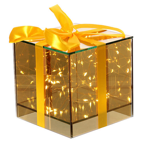 Paquet cadeau verre 25 gouttes LED blanc chaud 15x15x15 cm pour intérieur doré jaune 2